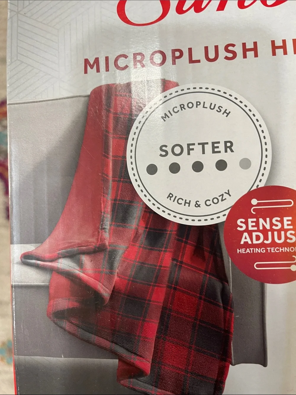 Sunbeam Red and Black Plaid Microplush Heated Throw
